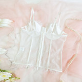 Women Fishbone Underwire Lace See-Through Patchwork Tank Top Sexy Lingerie