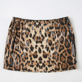 Spring Women's Leopard Print Sequins High Waist Tight Fitting Sexy Shorts Women