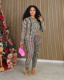 Women Casual Knitting long sleeve Top and Pants 2-piece set