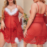 Plus Size Sexy Lingerie Christmas See Through Nightdress Set