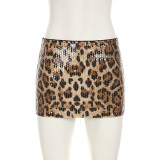 Spring Women's Leopard Print Sequins High Waist Tight Fitting Sexy Shorts Women
