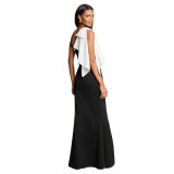 Sexy Contrast Color Slash Shoulder Fashion Evening Dress