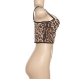 Autumn Winter Women's Fashion Sexy Lace Sequin Leopard Print Strap Camisole Vest