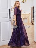 Chic Short-Sleeved Summer Women's Sequin Evening Dress