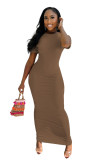 Sexy Fashion Solid Color Round Neck Short Sleeve Slim Women's Long Dress