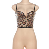 Autumn Winter Women's Fashion Sexy Lace Sequin Leopard Print Strap Camisole Vest
