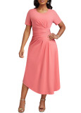 Sexy Fashion Round Neck Solid Color High Waist Casual Women's Dress