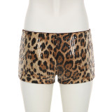 Spring Women's Leopard Print Sequins High Waist Tight Fitting Sexy Shorts Women