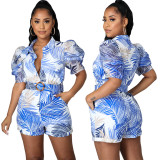 Sexy Fashion Printing Short Sleeve Short Women's Jumpsuit