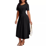 Sexy Fashion Round Neck Solid Color High Waist Casual Women's Dress