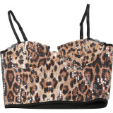 Autumn Winter Women's Fashion Sexy Lace Sequin Leopard Print Strap Camisole Vest