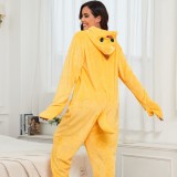 Women cartoon milk dragon zipper hooded home clothes flannel cartoon romper