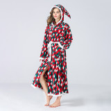 Christmas Women festival plaid bathrobe wizard hat hooded color matching tie flannel robe