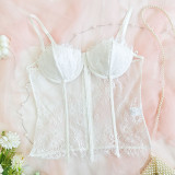 Women Fishbone Underwire Lace See-Through Patchwork Tank Top Sexy Lingerie