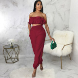 Sexy Fashion Elastic Solid Color Strapless Two-Piece Pants Set