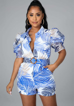 Sexy Fashion Printing Short Sleeve Short Women's Jumpsuit
