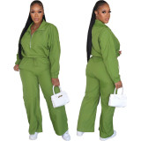 Women Autumn and Winter Zipper Long Sleeve Top and Pants Casual Two-piece Set