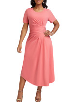 Sexy Fashion Round Neck Solid Color High Waist Casual Women's Dress Sexy Fashion Round Neck Solid Color High Waist Casual Women's Dress