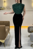 Women sequin patchwork sleeveless slit dress