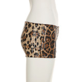Spring Women's Leopard Print Sequins High Waist Tight Fitting Sexy Shorts Women