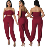 Sexy Fashion Elastic Solid Color Strapless Two-Piece Pants Set