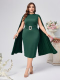 Plus Size African Women Fall/Winter Solid Bodycon Cape Dress