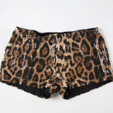 Spring Women's Leopard Print Sequins High Waist Tight Fitting Sexy Shorts Women