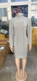 Women Sexy Solid Round Neck Sweater Dress