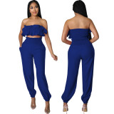 Sexy Fashion Elastic Solid Color Strapless Two-Piece Pants Set