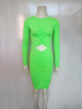 Women Autumn and Winter Pleated Sexy Dress