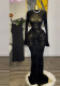 Women Elegant Half High Neck Lace Long Sleeve Bodycon Dress