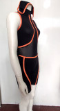 Women Mesh See-Through Sexy Patchwork Striped Jumpsuit