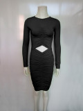 Women Autumn and Winter Pleated Sexy Dress