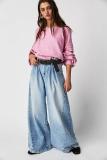 Plus Size Women Street American Casual Denim Wide Leg Pants