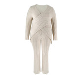Women Irregular Long Sleeve Sweater Wide Leg Pants Two Piece Set