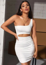 Women Sleeveless Slash Shoulder Hollow Pleated Sexy Bodycon Dress