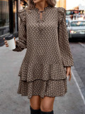 Women Bohemian Printed V-Neck Lace-Up Long Sleeve Dress