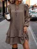 Women Bohemian Printed V-Neck Lace-Up Long Sleeve Dress