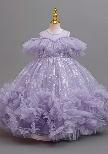 Girls' mesh print puffy skirt princess dress