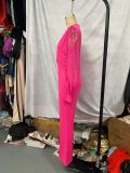 Women autumn V-neck mesh patchwork wide-leg jumpsuit