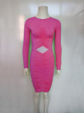 Women Autumn and Winter Pleated Sexy Dress