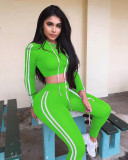 Women Elastic Hooded Drawstring Top and Trousers Casual Two Piece Set