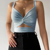 Women Casual Sports Lace-Up Tank Top T-Shirt