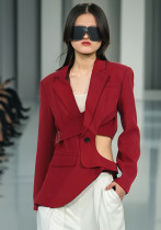 Women hollow open waist hollow V-neck blazer Women hollow open waist hollow V-neck blazer