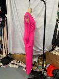 Women autumn V-neck mesh patchwork wide-leg jumpsuit