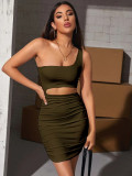 Women Sleeveless Slash Shoulder Hollow Pleated Sexy Bodycon Dress