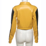 Women winter embroidery contrasting color Turndown Collar long-sleeved zipper jacket