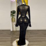 Women Elegant Half High Neck Lace Long Sleeve Bodycon Dress