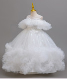 Girls' mesh print puffy skirt princess dress