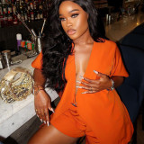 African Fashion Solid Color Short-Sleeved Top High Waist Shorts Women Two-Piece Set